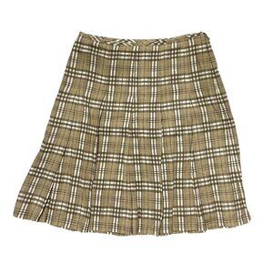 Burberry London Size 40 Linen Pleated Skirt Plaid Nova Vintage Check Pattern